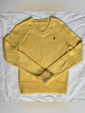 Ralph Lauren Yellow V-Neck Cotton Blend Sweater